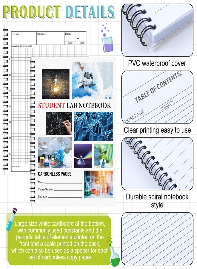 Noveread 4 Pcs Carbonless Lab Notebook 8.5" x 11" Student Laboratory Notebook 50 Sets of duplicate Pages 100 Sheets Total Perforated Scientific Grid Pages with Clear Cover and Spiral Bound - Image 3