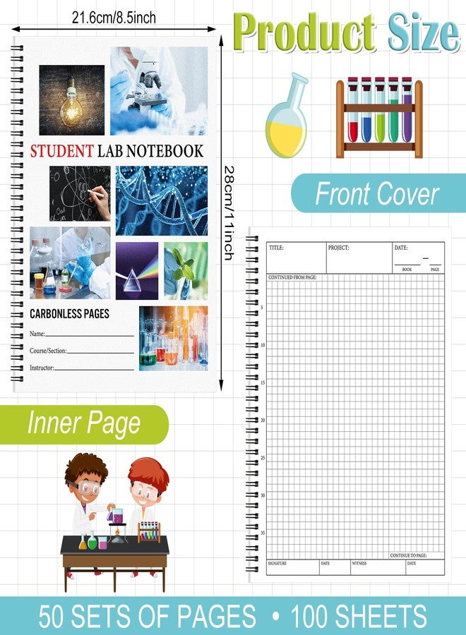 Noveread 4 Pcs Carbonless Lab Notebook 8.5" x 11" Student Laboratory Notebook 50 Sets of duplicate Pages 100 Sheets Total Perforated Scientific Grid Pages with Clear Cover and Spiral Bound - Image 2