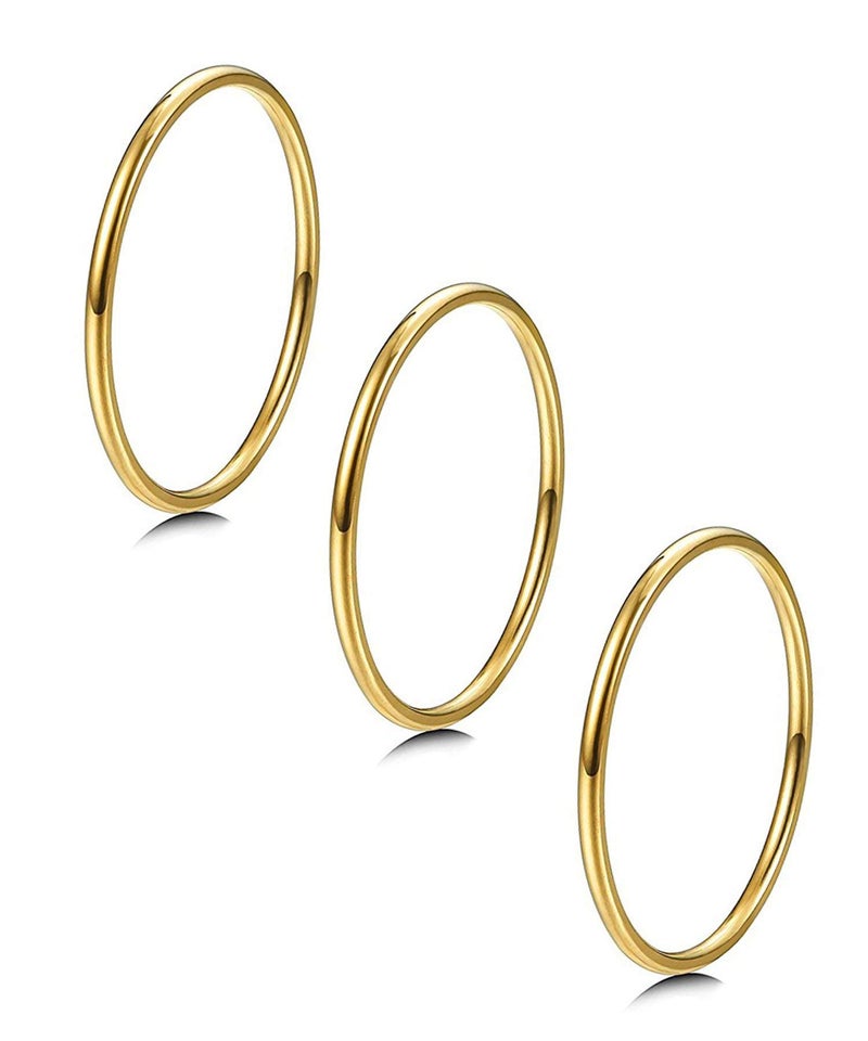 LOYALLOOK 3Pcs 1mm Thin 14K Gold Filled Stackable Rings For Women Non Tarnish Stainless Steel Plain Stacking Knuckle Thumb Pinky Statement Band Midi Rings Comfort Fit Size 3 to 10 Gold Tone - Image 1