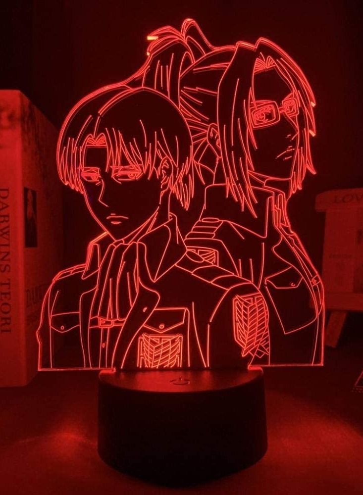 Attack on Titan Levi Ackerman Hange Zoe 3D Anime People Silhouette Illusion Night Light Home Room Decor Child Gift Levi Ackerman Hange Zoe Statue Lamp