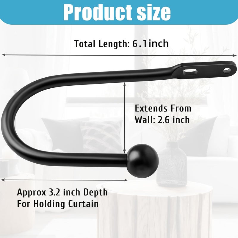 VRSS Wall Mount Curtain Tiebacks Drapery Holdbacks Curtain Holdback Hooks Simple Style (2pcs Black) - Image 3