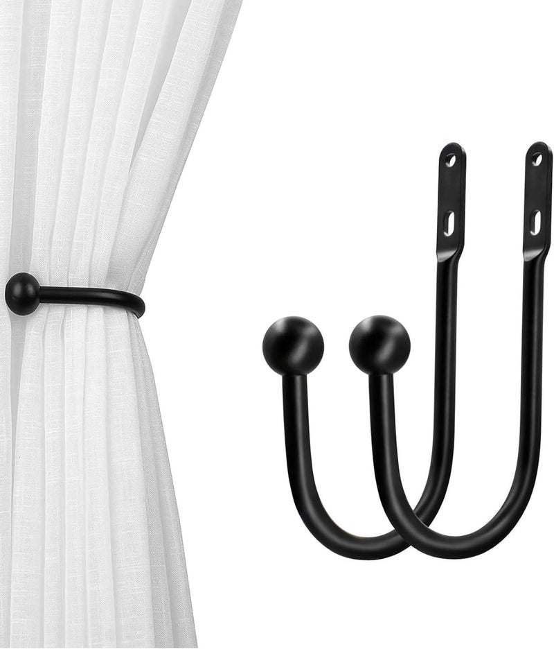 VRSS Wall Mount Curtain Tiebacks Drapery Holdbacks Curtain Holdback Hooks Simple Style (2pcs Black) - Image 1