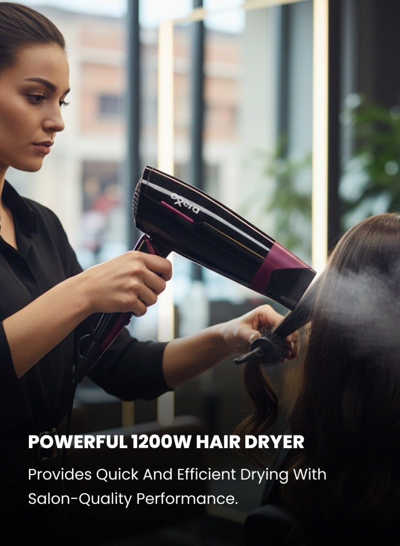 أوجيرا مجموعة العناية بالشعر 2 في 1 – مجفف شعر بقوة 1200 واط مع 3 إعدادات للحرارة وحماية من ارتفاع الحرارة + مكواة فرد الشعر السيراميكية بقوة 35 واط بتسخين سريع ودرجة حرارة 200°م – موديل OG2900HDS، أحمر وأسود - Image 3