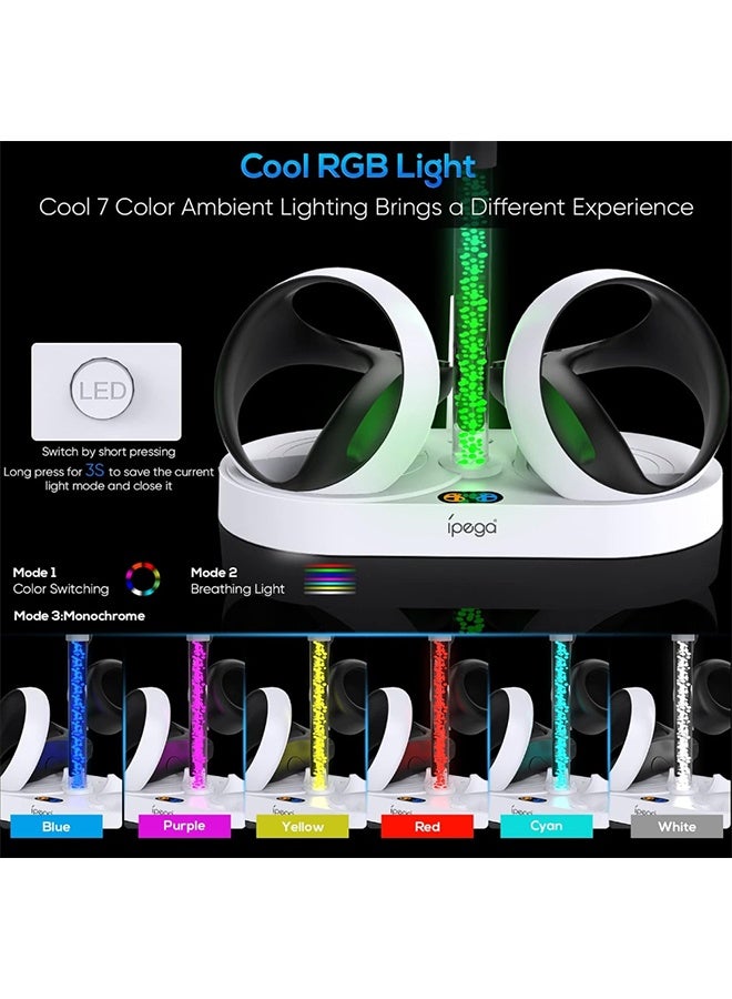 محطة شحن لجهاز PS VR2 مع إضاءة RGB، قاعدة شحن عمودية من GORIXER تدعم سماعة الرأس PSVR2 وملحقات شاشة لجهاز PlayStation VR2 مع 4 محولات مغناطيسية من النوع C لوحدة التحكم Sense - Image 2