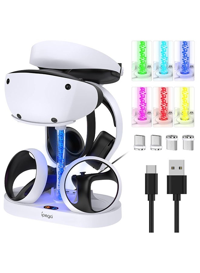 محطة شحن لجهاز PS VR2 مع إضاءة RGB، قاعدة شحن عمودية من GORIXER تدعم سماعة الرأس PSVR2 وملحقات شاشة لجهاز PlayStation VR2 مع 4 محولات مغناطيسية من النوع C لوحدة التحكم Sense - Image 1