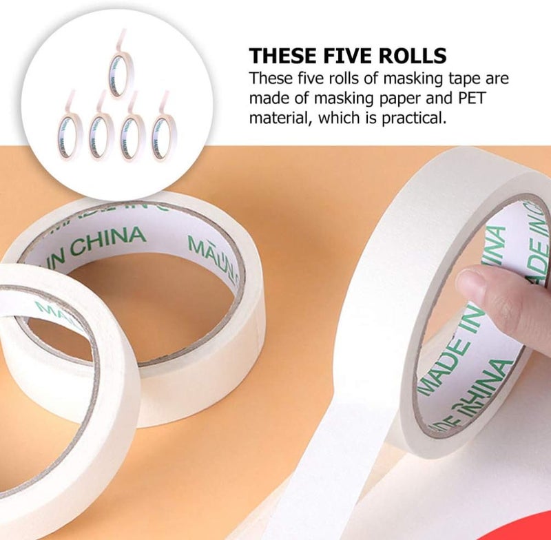 كلاراكو شريط لاصق من Klarako مكون من 5 لفات، شريط لاصق، شريط للرسامين، ديكورات للأطفال، فرش طلاء، ملصقات منزلية الصنع، شريط للحرف اليدوية، ملصق فجوة، مواد اصنعها بنفسك، موزع قابل للإزالة، لوازم تعليمية، شريط ورقي - Image 4