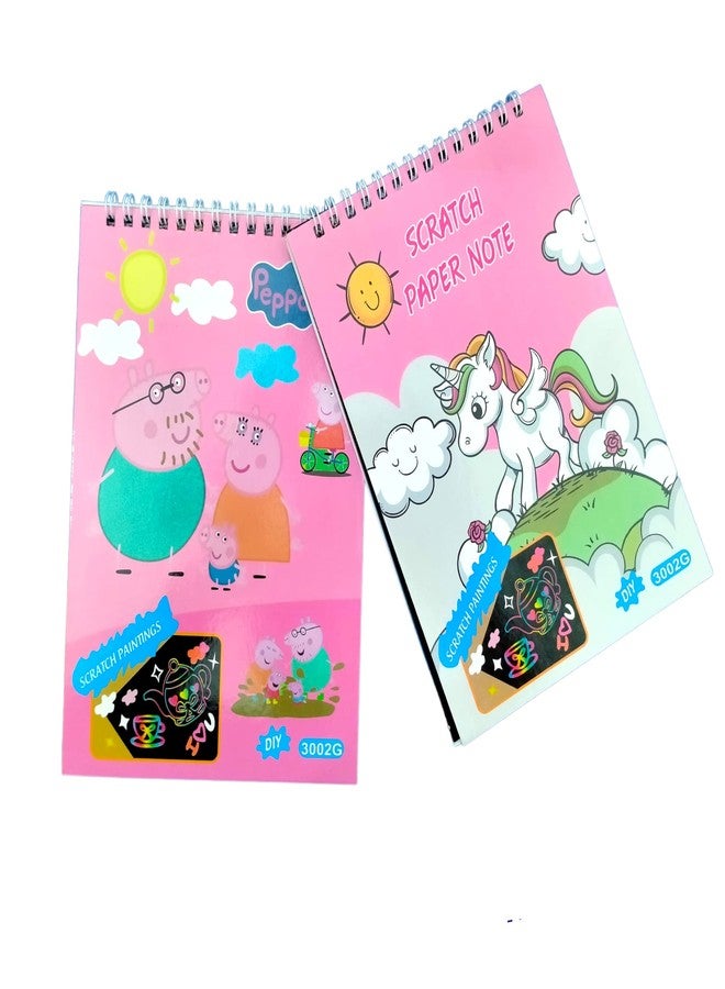 Caught Trendy Combo of 2 Cute Characters Scratch Paper Art Drawing Book for Kids Scratch Paper Painting Book Scratch Crafts Art Supplies Colouring Scratch Book Best Gift Item for Your Kids (Pack of 2) - Image 1