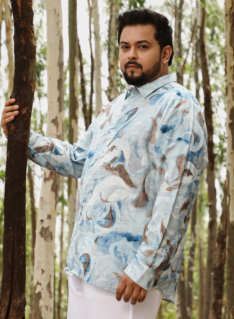 Instafab Plus Instafab Men's Baby Blue Waterbrush-Imprint Dobby Shirt | Spread Collar , Long Cuffed Sleeves , Button Closure | Abstract Dobby | Nylon Viscose Shirt For Casual Wear  - Image 3
