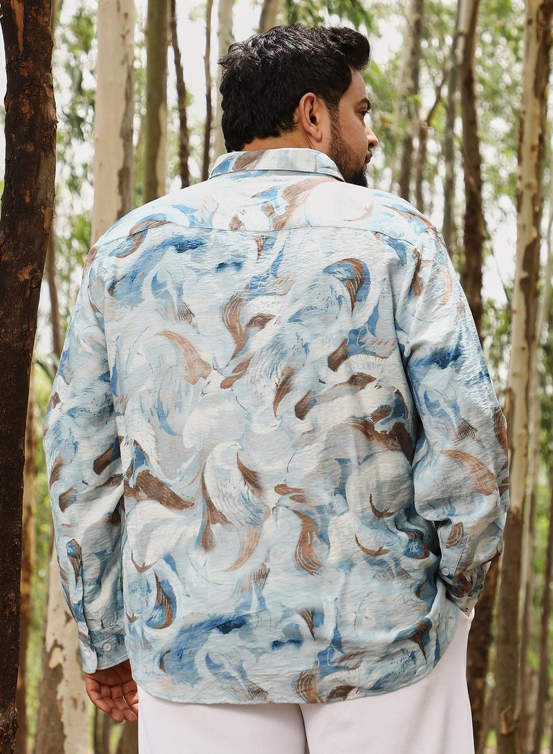 Instafab Plus Instafab Men's Baby Blue Waterbrush-Imprint Dobby Shirt | Spread Collar , Long Cuffed Sleeves , Button Closure | Abstract Dobby | Nylon Viscose Shirt For Casual Wear  - Image 5