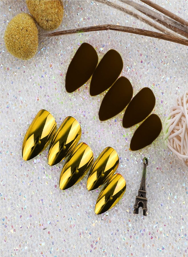 HEAVEN® 24pc Set Of Long French Artificial Nails Full Nail Extension With Nail Attached Glue (12 Matte+12 Shiny) (Golden-Brown) - Image 4
