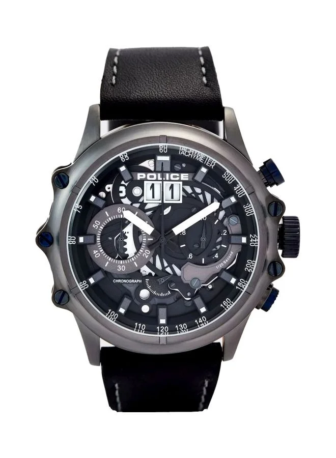 بوليس Luang Black Dial Black Leather Strap Chronograph Watch for Men 48 mm