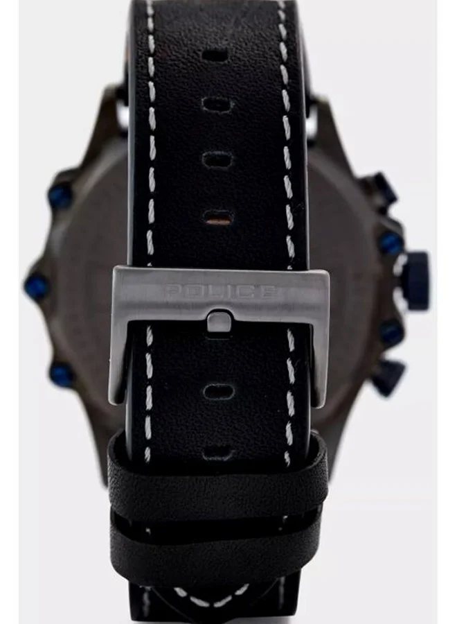 بوليس Luang Black Dial Black Leather Strap Chronograph Watch for Men 48 mm