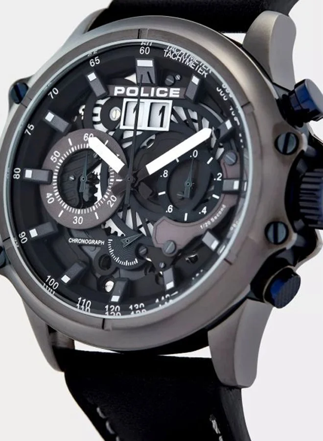 POLICE  Luang Black Dial Black Leather Strap Chronograph Watch for Men 48 mm for Men | Best Price UAE