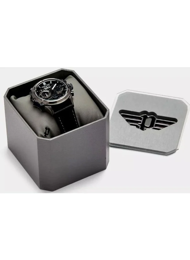 POLICE  Luang Black Dial Black Leather Strap Chronograph Watch for Men 48 mm for Men | Best Price UAE