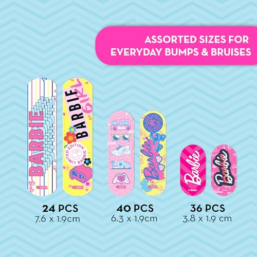 Smart Care Barbie Bandage Kit, Kids Bandages Variety Pack, 3 Assorted Sizes, 100CT with Collectible Barbie Tin Case - Image 4