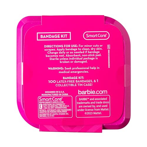 Smart Care Barbie Bandage Kit, Kids Bandages Variety Pack, 3 Assorted Sizes, 100CT with Collectible Barbie Tin Case - Image 2