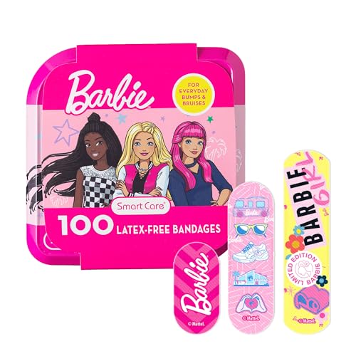 Smart Care Barbie Bandage Kit, Kids Bandages Variety Pack, 3 Assorted Sizes, 100CT with Collectible Barbie Tin Case - Image 3