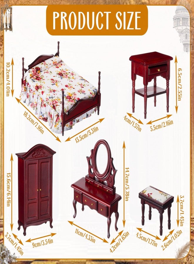 Skylety 6 Pcs Dollhouse Furniture 1: 12 Scale Wooden Victorian Dollhouse Bedroom Furniture Set Include Bed Dressing Table Wardrobe for Adults Toys Miniature Doll House Accessories - Image 3