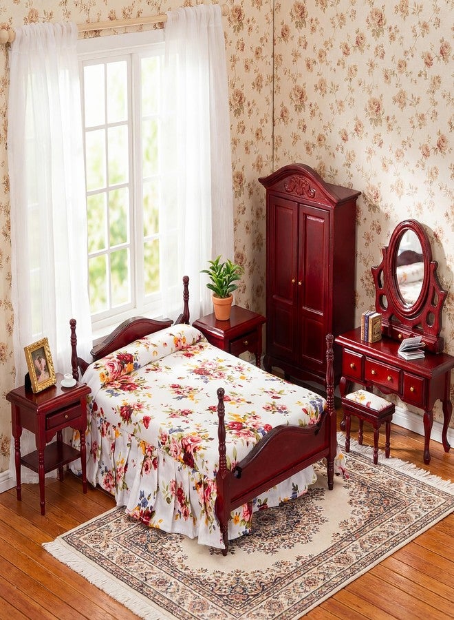 Skylety 6 Pcs Dollhouse Furniture 1: 12 Scale Wooden Victorian Dollhouse Bedroom Furniture Set Include Bed Dressing Table Wardrobe for Adults Toys Miniature Doll House Accessories - Image 1