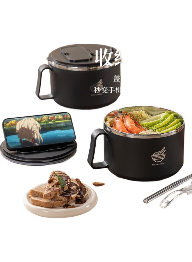 GRASEY Guangyi 304 Stainless Steel Ramen Bowl, Large Capacity Small Size Lunch Box For Students And Office Workers, Black With Spoon And Chopsticks Gy7347 - Image 1