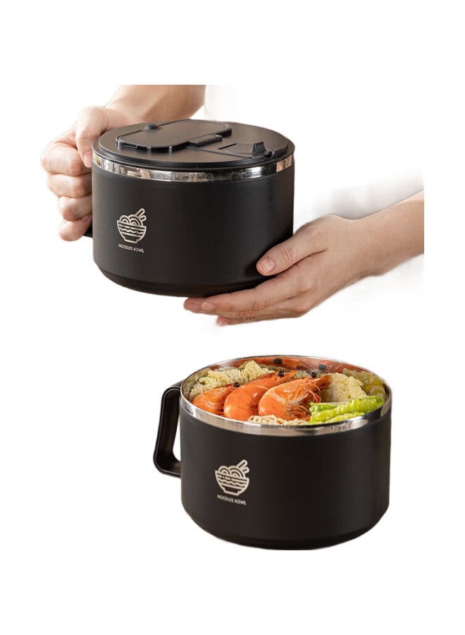 GRASEY Guangyi 304 Stainless Steel Ramen Bowl, Large Capacity Small Size Lunch Box For Students And Office Workers, Black With Spoon And Chopsticks Gy7347 - Image 3