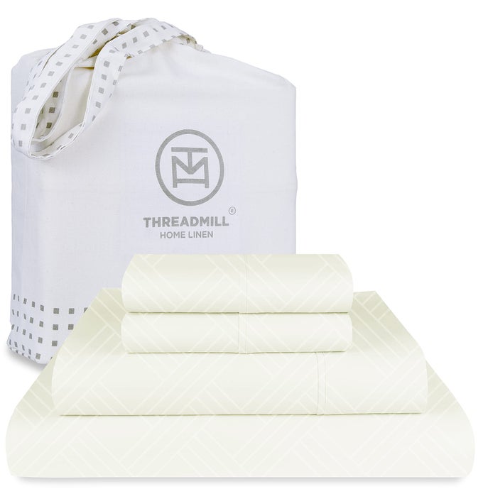LUXURY 100 COTTON FULL BEDSHEETS 800 THREAD COUNT JACQUARD CELINE IVORY4 PC STRIPED BEST SHEETS FOR BED DAMASK SHEETS WITH ELASTICIZED DEEP POCKET