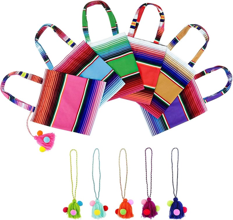 OurWarm 10 x 8 Inches Handwoven Mexican Tote Favor Bags, Mexican Fiesta Party Bag with Colorful Tassels for Mexican Party Decorations Fiesta party supplies, Set of 6 - Image 1