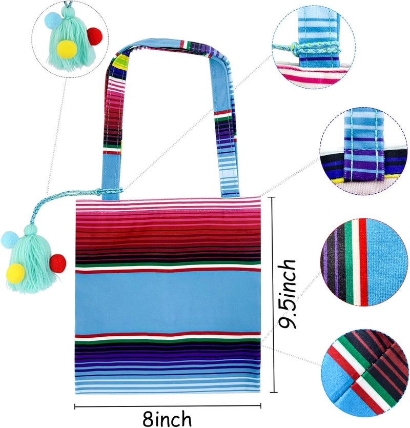 OurWarm 10 x 8 Inches Handwoven Mexican Tote Favor Bags, Mexican Fiesta Party Bag with Colorful Tassels for Mexican Party Decorations Fiesta party supplies, Set of 6 - Image 2
