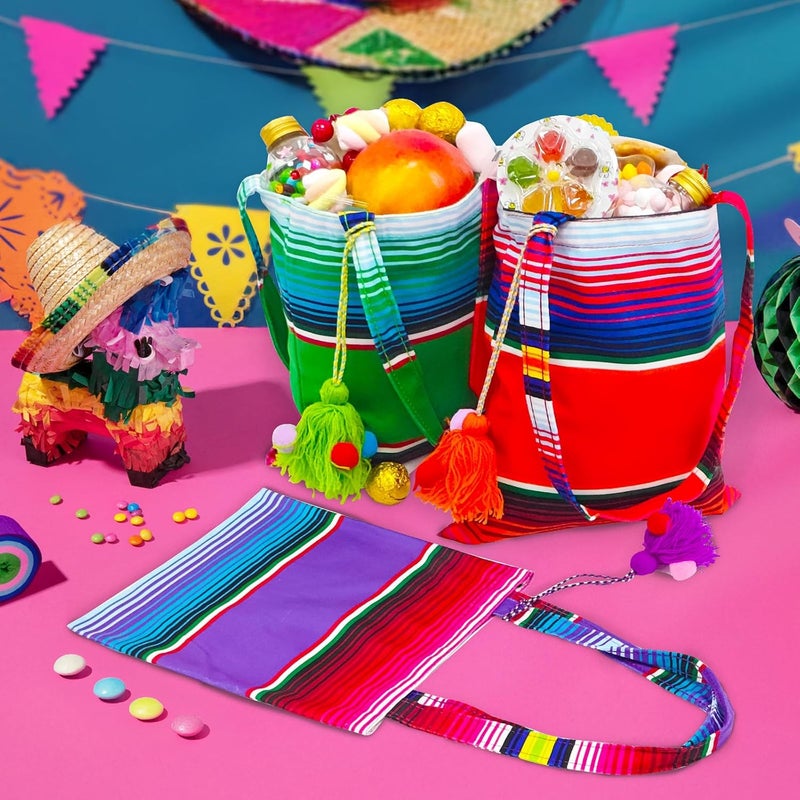 OurWarm 10 x 8 Inches Handwoven Mexican Tote Favor Bags, Mexican Fiesta Party Bag with Colorful Tassels for Mexican Party Decorations Fiesta party supplies, Set of 6 - Image 3