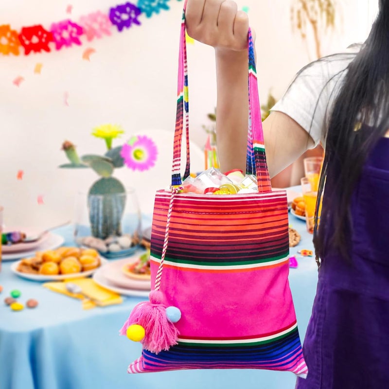 OurWarm 10 x 8 Inches Handwoven Mexican Tote Favor Bags, Mexican Fiesta Party Bag with Colorful Tassels for Mexican Party Decorations Fiesta party supplies, Set of 6 - Image 4