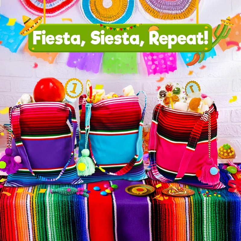 OurWarm 10 x 8 Inches Handwoven Mexican Tote Favor Bags, Mexican Fiesta Party Bag with Colorful Tassels for Mexican Party Decorations Fiesta party supplies, Set of 6 - Image 5