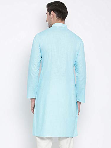VASTRAMAY Mens Cotton Linen Aqua Kurta - Timeless Elegance for Festivals & Events | Plain Solid Full Sleeves Mandarin Collar Kurta | Classic Design, Premium Comfort, and Versatile Style_VASMK007AQ_44 - Image 4