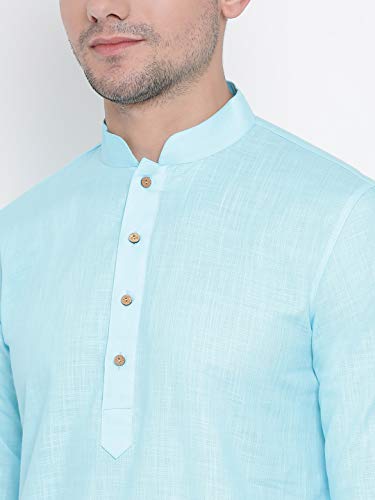 VASTRAMAY Mens Cotton Linen Aqua Kurta - Timeless Elegance for Festivals & Events | Plain Solid Full Sleeves Mandarin Collar Kurta | Classic Design, Premium Comfort, and Versatile Style_VASMK007AQ_44 - Image 3