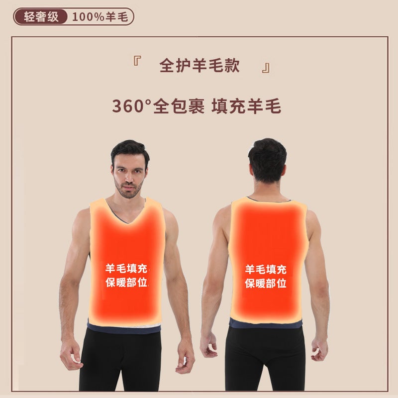 Warm Vest Men'S Wool Patch V-Neck Body-Fit Thickened Fleece-Lined Base Warm Top Vest Women'S Vest - Image 5