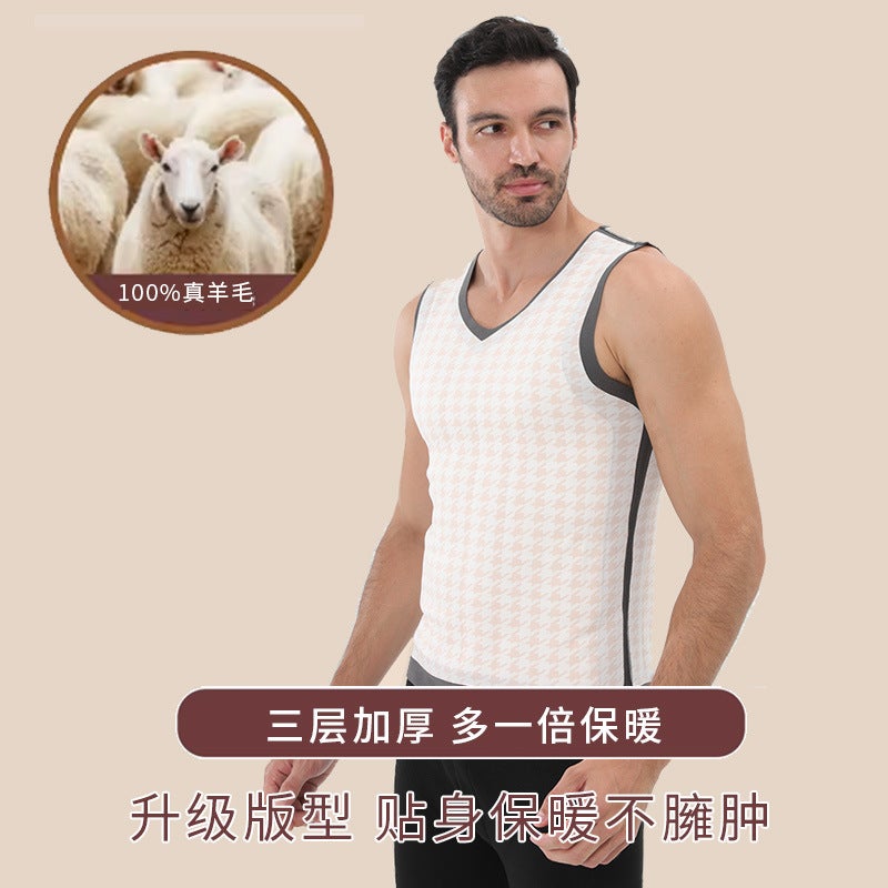 Warm Vest Men'S Wool Patch V-Neck Body-Fit Thickened Fleece-Lined Base Warm Top Vest Women'S Vest - Image 4