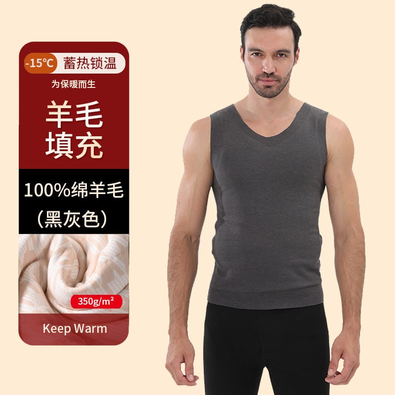 Warm Vest Men'S Wool Patch V-Neck Body-Fit Thickened Fleece-Lined Base Warm Top Vest Women'S Vest - Image 1