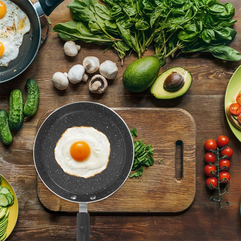 Nonstick Frying Pan and Egg Cooking Skillet 22cm with Composite Bottom for Gas and Induction Stoves, Black Breakfast Pan for Pancakes and Omelettes, Sturdy Home Cookware - Image 5