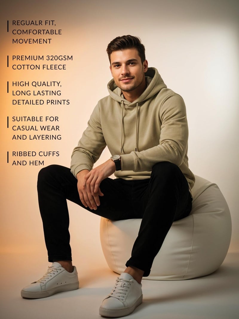 Adro Hustle Hard Stay Wild Hoodie for Men | 320 GSM Cotton-Poly Fleece | Soft Feel, Skin-Friendly Printed Graphic, Warm Casual Sweatshirt with Kangaroo Pocket & Drawstring Hood – Beige | H25-STYD-BE-L - Image 5