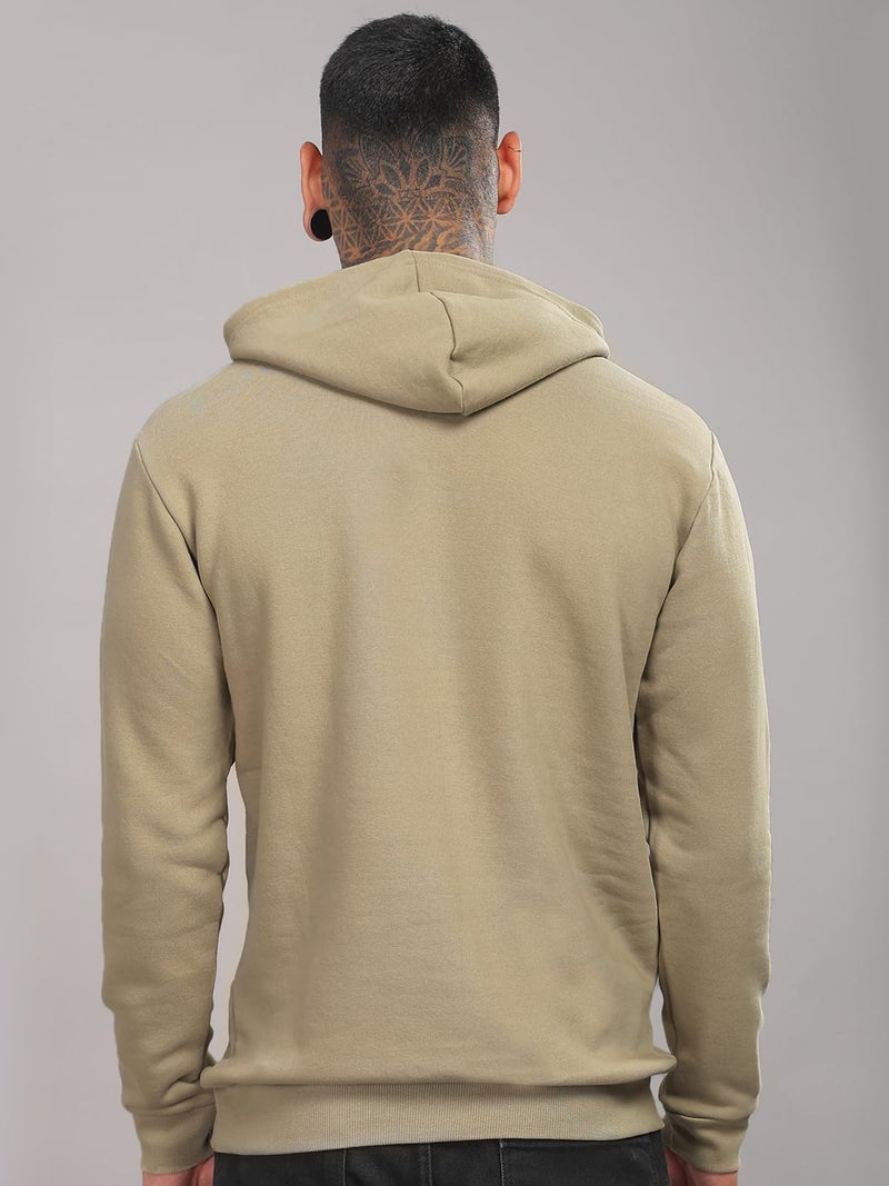 Adro Hustle Hard Stay Wild Hoodie for Men | 320 GSM Cotton-Poly Fleece | Soft Feel, Skin-Friendly Printed Graphic, Warm Casual Sweatshirt with Kangaroo Pocket & Drawstring Hood – Beige | H25-STYD-BE-L - Image 3