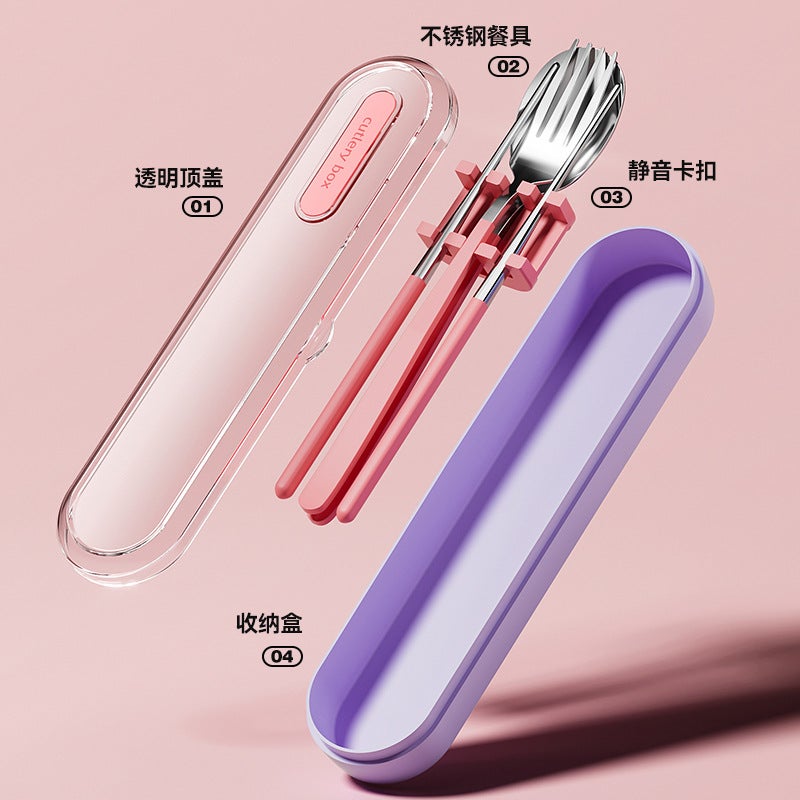 316L Stainless Steel Portable Tableware Three-Piece Set Outdoor Travel Student Tableware Spoon Fork Chopsticks Tableware Set - Image 4