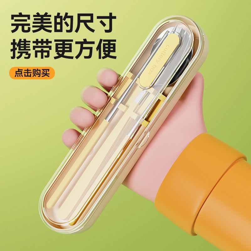 316L Stainless Steel Portable Tableware Three-Piece Set Outdoor Travel Student Tableware Spoon Fork Chopsticks Tableware Set - Image 3
