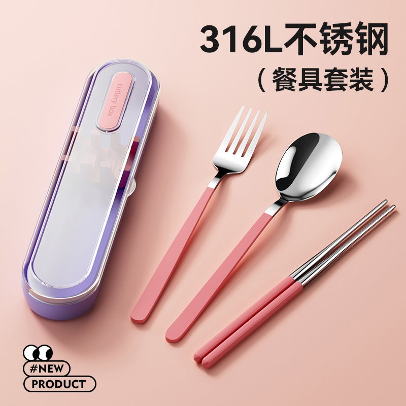 316L Stainless Steel Portable Tableware Three-Piece Set Outdoor Travel Student Tableware Spoon Fork Chopsticks Tableware Set - Image 2