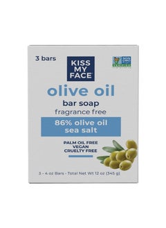 Kiss My face Kiss My Face Olive Oil Fragrance Free Bar Soap, Moisturizing Bar Soap, Cruelty Free Vegan Soap, Palm Oil Free, 4 Oz - 3 Count (Pack of 1)  - Image 1