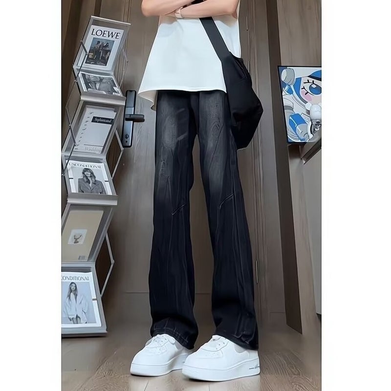 Lightning Pattern Jeans Mens Spring and Autumn American Style High Street Niche Design Sense Pants Casual Straight Micro Trousers Blue  - Image 2