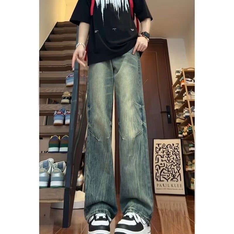 Lightning Pattern Jeans Mens Spring and Autumn American Style High Street Niche Design Sense Pants Casual Straight Micro Trousers Blue  - Image 4