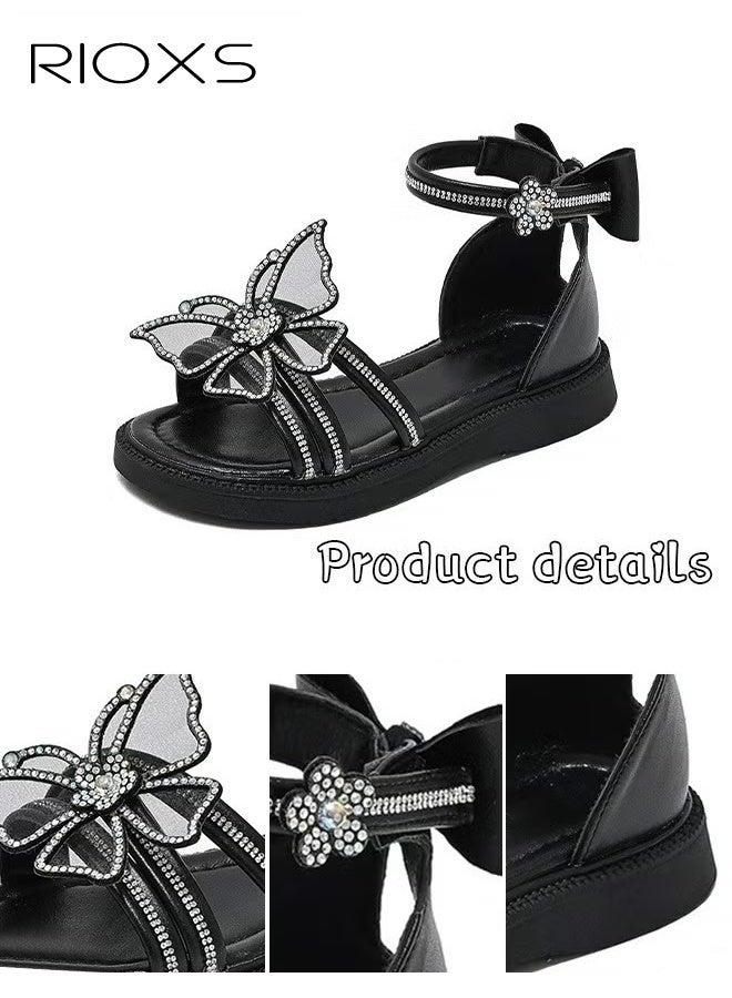 ريوكس صنادل للفتيات الصغيرات، صنادل صيفية مفتوحة من الأمام مع حزام عند الكاحل ومزينة بعقدة، صنادل أنيقة للفتيات الصغيرات بنعل ناعم مانع للانزلاق، صنادل زهرية بنمط الأميرة، صنادل خفيفة الوزن مانعة للانزلاق للأطفال والفتيات، صنادل صيفية لقضاء العطلات على الشاطئ، للحفلات، للحدائق، - Image 5