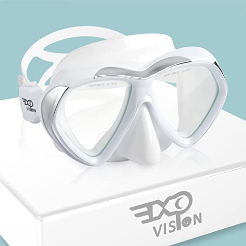 EXP VISION Adult Scuba Diving Mask, Anti-Fog Snorkel Goggles Tempered Glass Swim Mask Goggles with Nose Cover Professional Snorkeling Gear for Diving Snorkeling (White) - Image 1