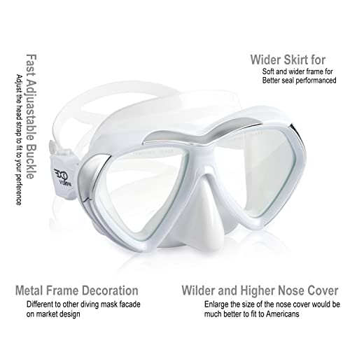 EXP VISION Adult Scuba Diving Mask, Anti-Fog Snorkel Goggles Tempered Glass Swim Mask Goggles with Nose Cover Professional Snorkeling Gear for Diving Snorkeling (White) - Image 2