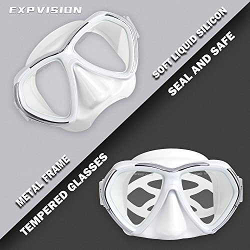 EXP VISION Adult Scuba Diving Mask, Anti-Fog Snorkel Goggles Tempered Glass Swim Mask Goggles with Nose Cover Professional Snorkeling Gear for Diving Snorkeling (White) - Image 3
