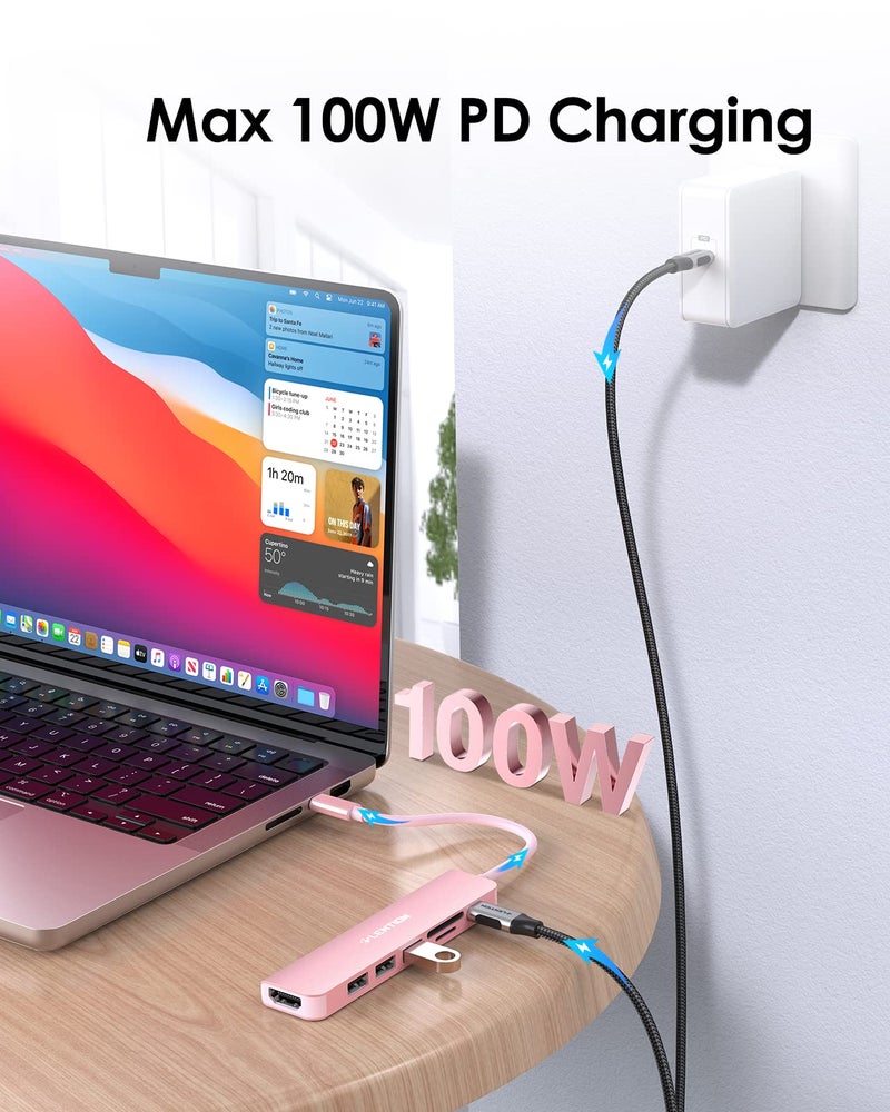 LENTION USB C Hub with 100W Charging, 4K HDMI, Dual Card Reader, USB 3.0 & 2.0 Compatible MacBook Pro, New Mac Air/Surface, Chromebook, More, Stable Driver Adapter (CB-CE18, Rose Gold) - Image 5